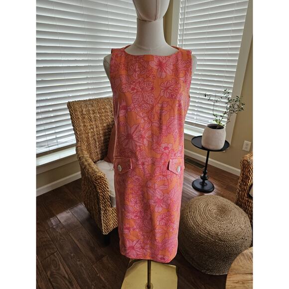 Brooks Brothers Textured Floral Print Shift Dress Women's Size 4 Midi Preppy - Picture 1 of 10